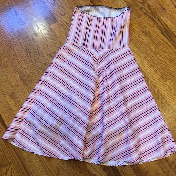 Teeze Me strapless pink brown orange striped Dress size 5 - Picture 2 of 8